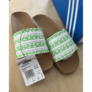 Adidas Adilette Slides White Green Sz 7 Wide Fitting GX9484 New Box sandals